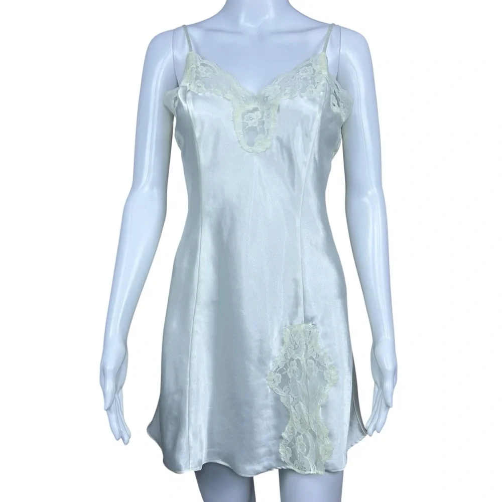 VTG Victorias Secret Satin Lace Chemise Slip Dress Size S Bias Cut Y2K Lingerie